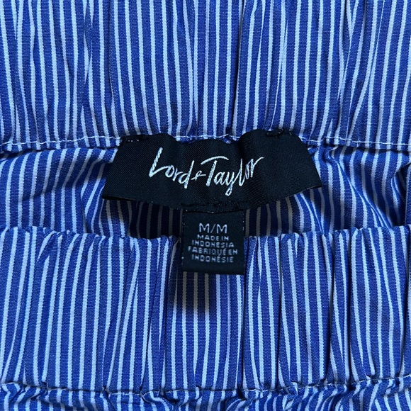 Lord & Taylor Women’s Blouse Medium Blue and White Stripe Off The Shoulder - Picture 3 of 5